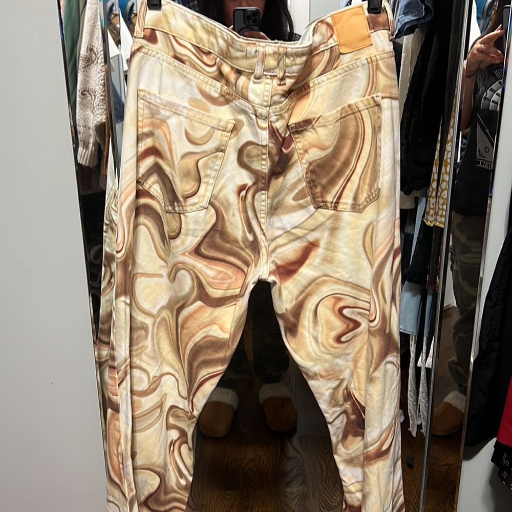 ZARA MID RISE STRAIGHT LEG PRINTED JEANS